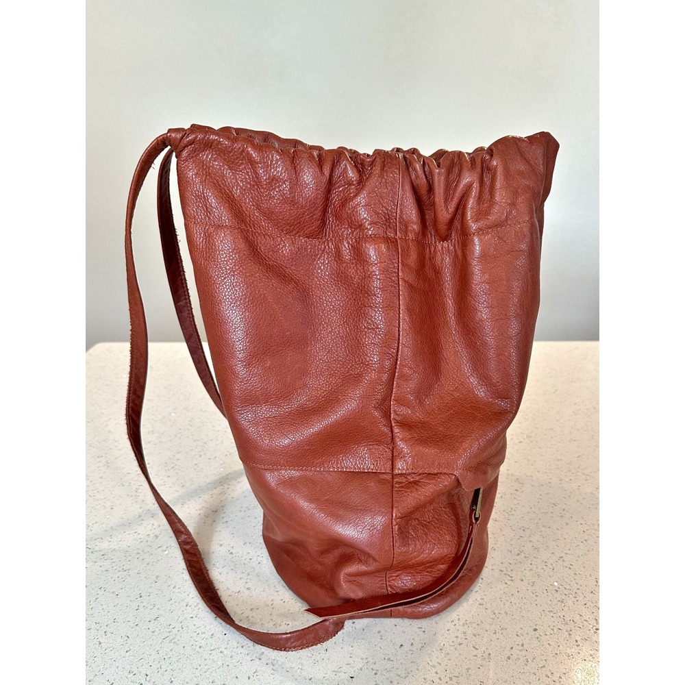 Will Leather Goods Cloud Backpack Brown Full Grain Leather Drawstring Rucksack - Picture 4 of 11
